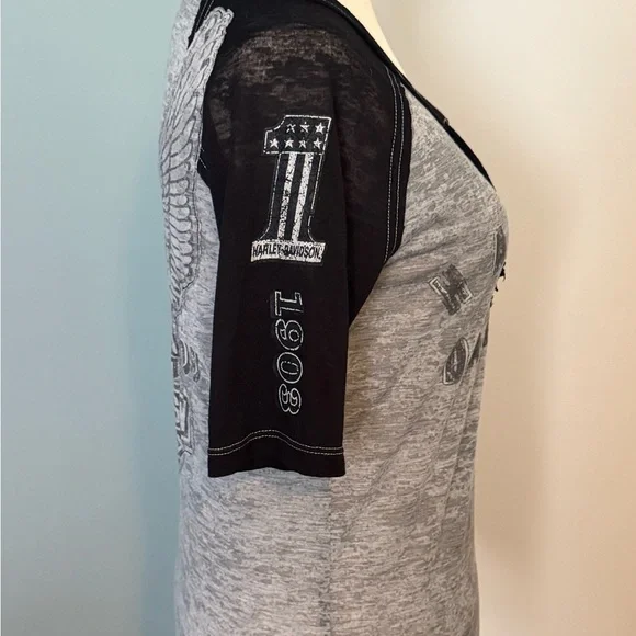 Harley-Davidson Raglan Short Sleeve Tie Front Tee - Picture 3 of 4